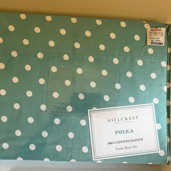 New Twin Sheet Set Matouk Teal/White Polka Dot - Picture 6 of 8